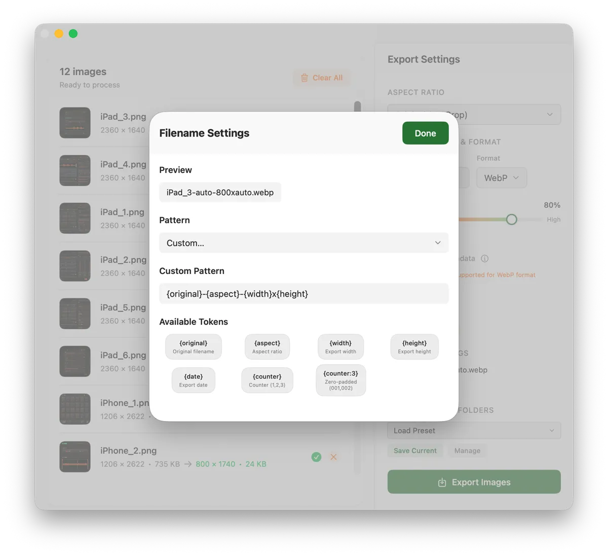 Filename Settings